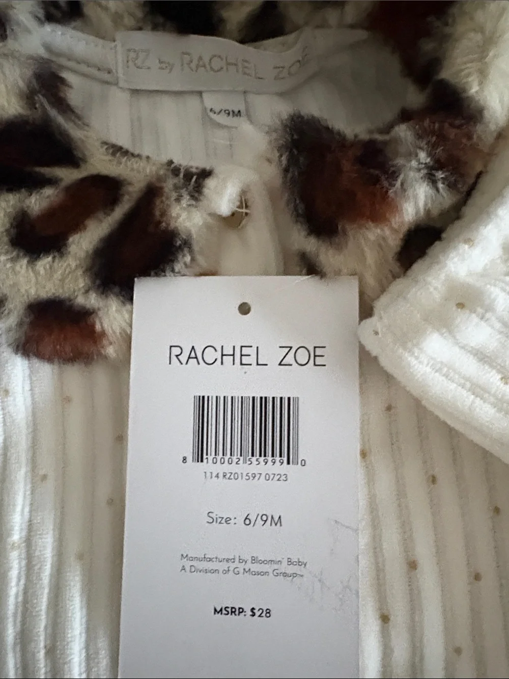 Rachel Zoe Cream Knit Footie with Faux Leopard Collar